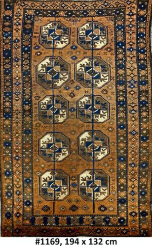 Code 1169 Turkoman Afghan Antique Elephant Foot Design 194x132cm Hand knotted