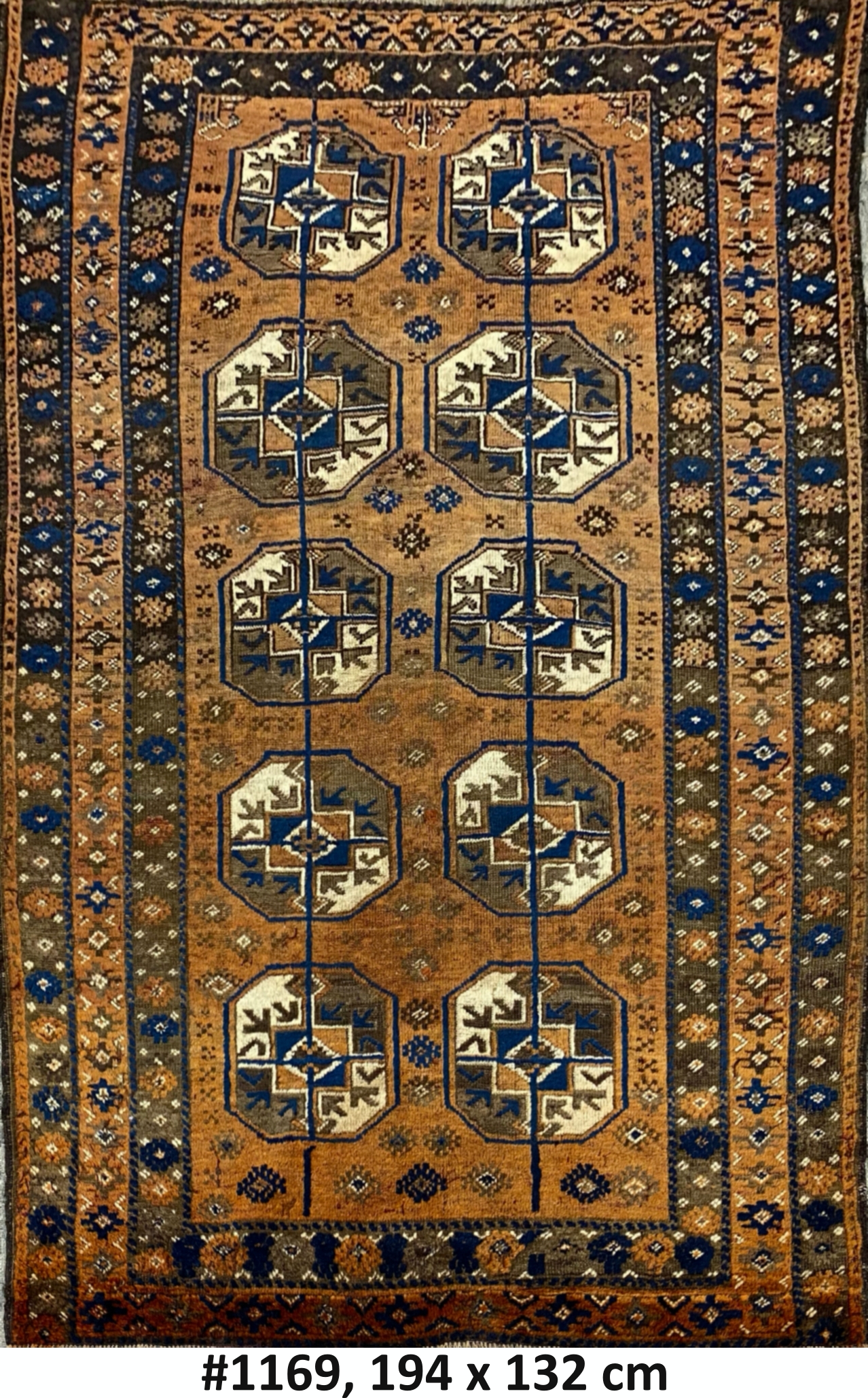 Code 1169 Turkoman Afghan Antique Elephant Foot Design 194x132cm Hand knotted