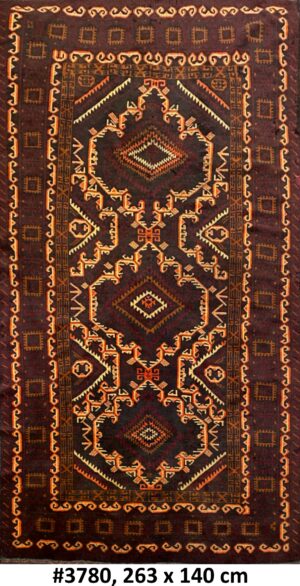Code 3780 Afghan Baluchi Tribal Rug 263x140cm Hand Knotted