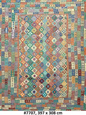 Code 7707 Afghan Maimanah 397x308cm Flat Weave Kilim