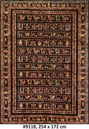 Code 9118 Uzbek Afghan Shah Savan Carpet Karakul Wool 254x172cm Hand Knotted