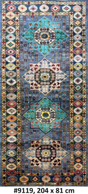 Code 9119 Uzbek Afghan Mamluk Runner 204x81cm Hand Knotted