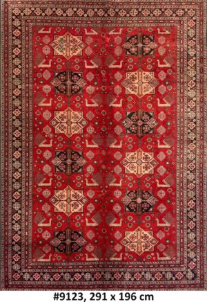 Code 9123 Afghan Turkoman Shirvan Vintage Carpet 291x196cm Hand Knotted