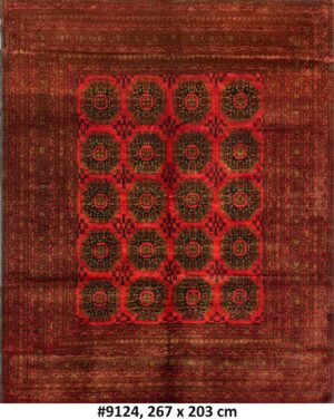 Code 9124 Afghan Turkoman Baba Sequl Vintage Carpet 267x203cm Hand Knotted