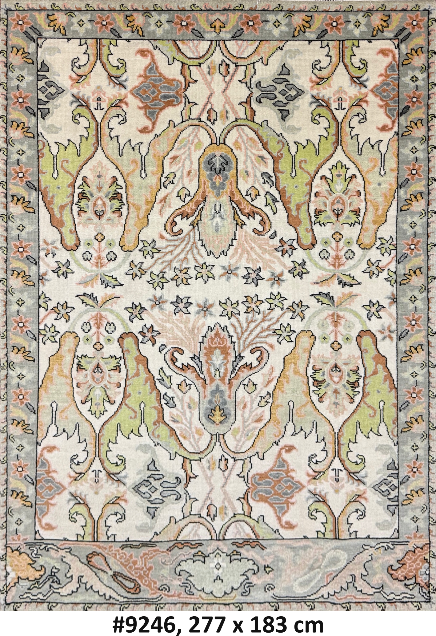 Code 9246 Indo-Turkish Oushak Mythical Floral 277x183cm Hand knotted