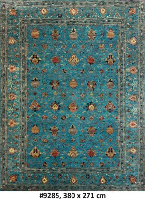 Code 9285 Uzbek Afghan Sultani Karakul wool 380x271cm Hand Knotted