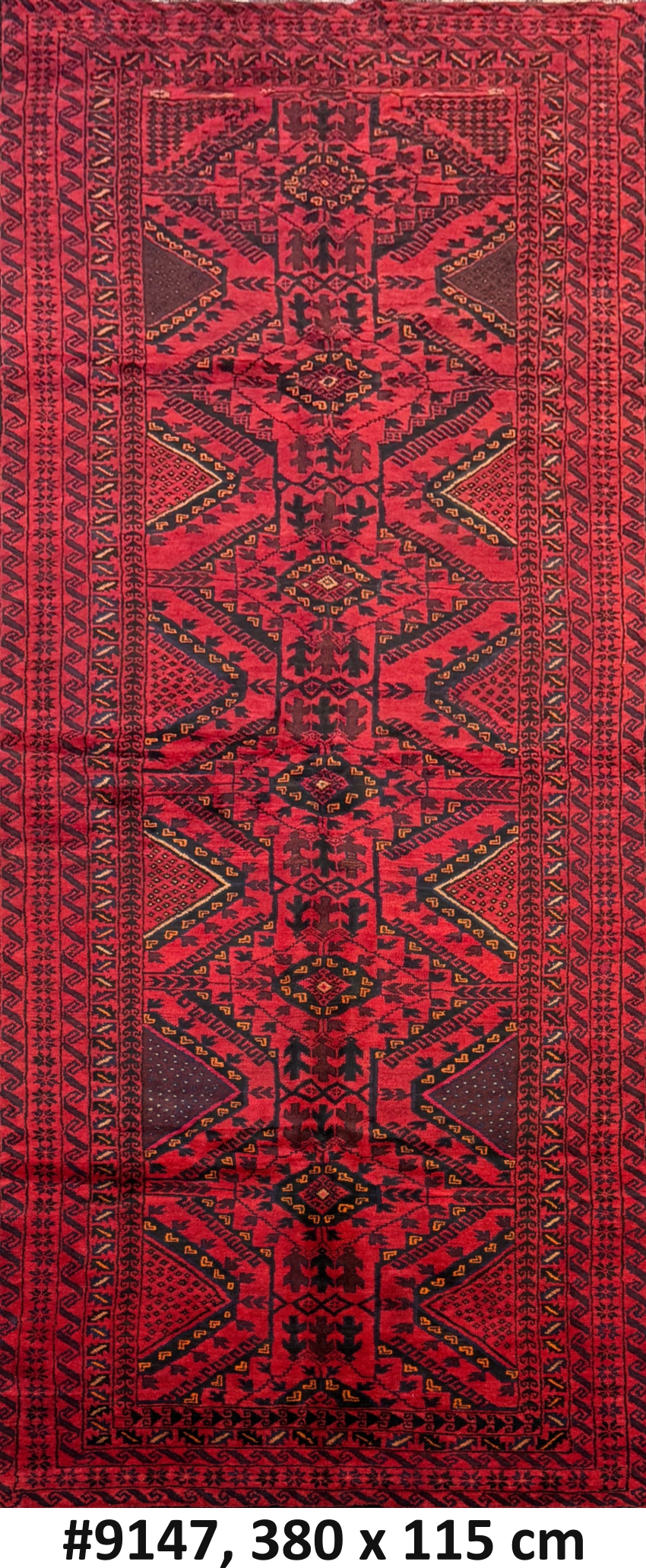 Code 9147 Afghan Turkoman Saruk Vintage Runner 380x115cm Hand knotted