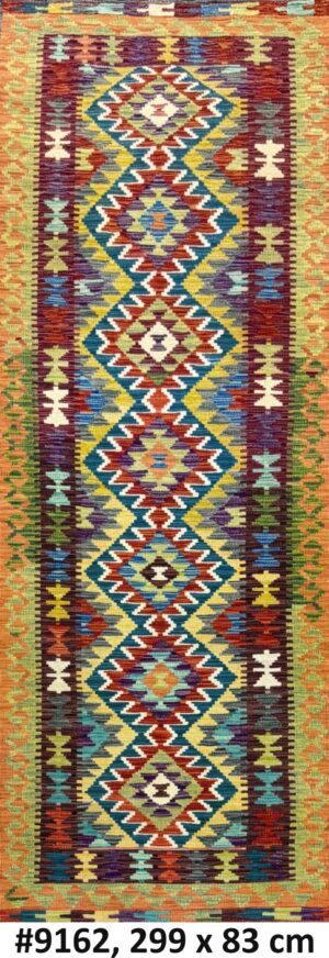 Code 9162 Afghan Maimanah Kilim Runner 299x83cm Flat Weave Kilim