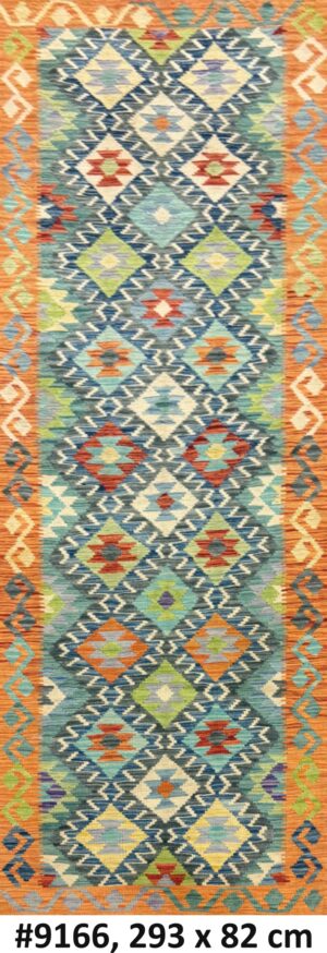 Code 9166 Afghan Maimanah Kilim Runner 293x82cm Flat Weave Kilim