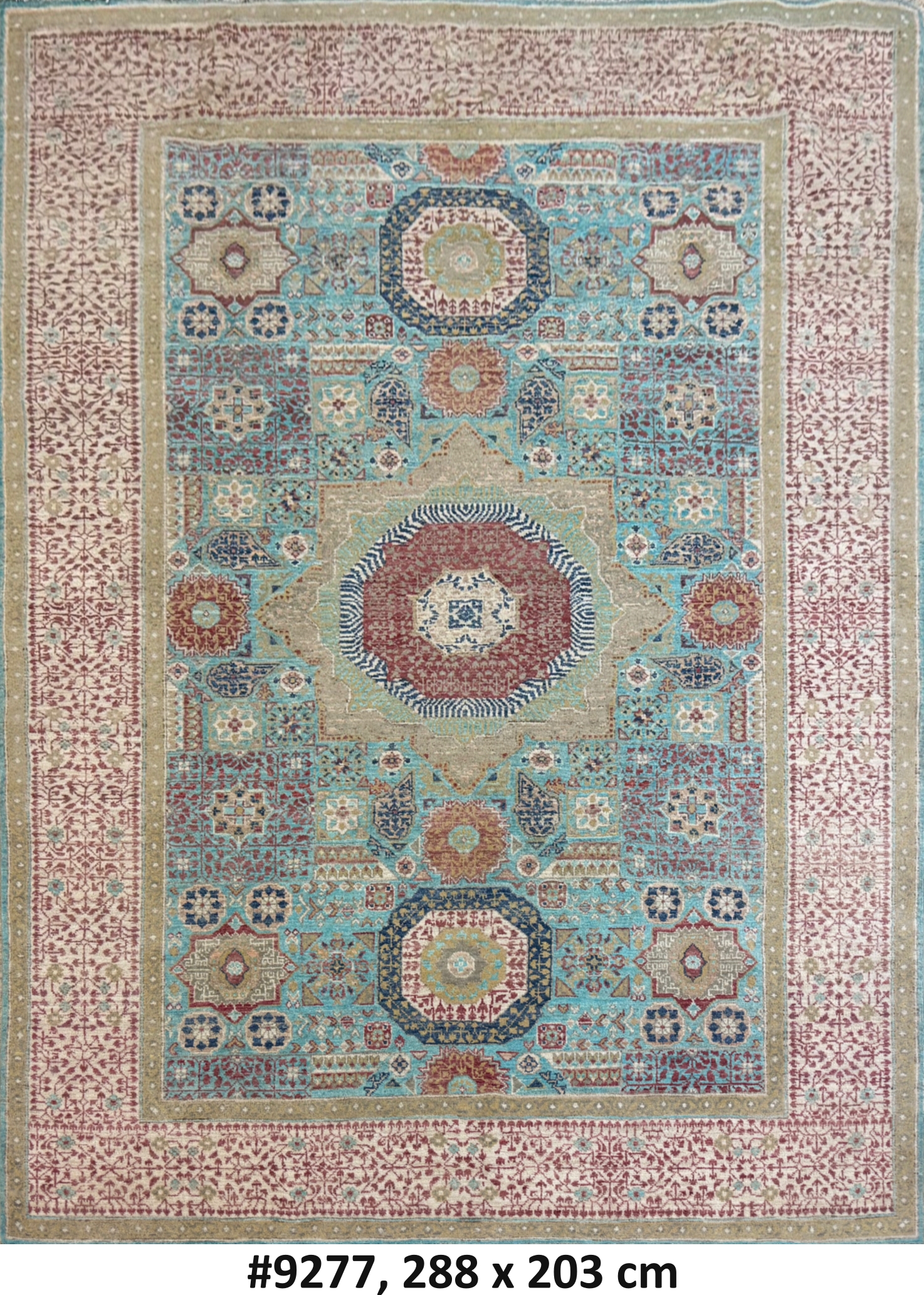 Code 9277 Uzbek Afghan Mamluk Karakul wool 288x203cm Hand Knotted