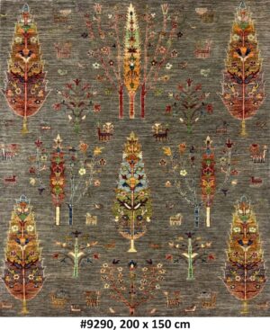 Code 9290 Afghan Uzbek Cypress Tree of Life Carpet 200x150cm Hand knotted