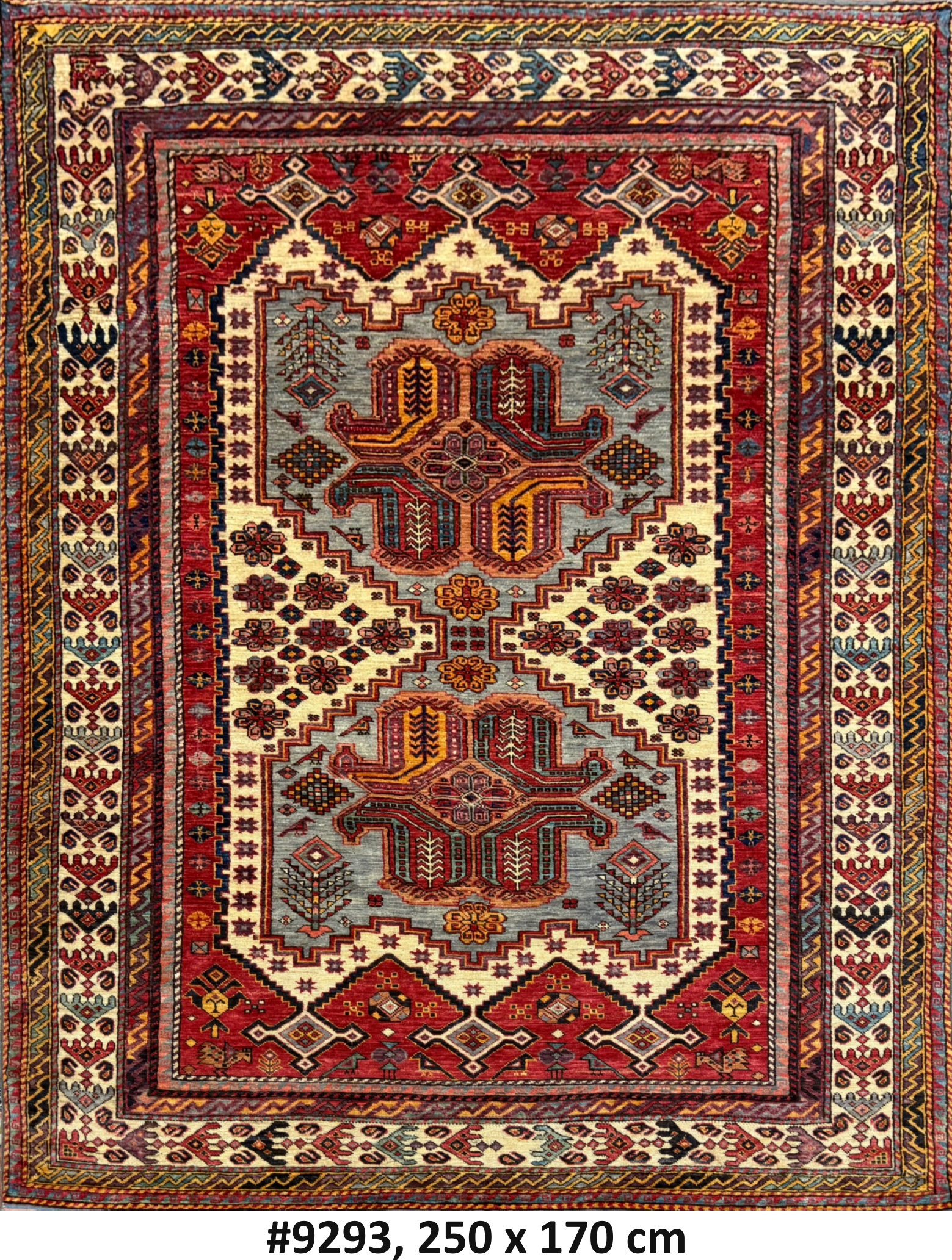 Code 9293 Caucasian Kazakh Vintage Wool Rug 250x170cm Hand Knotted