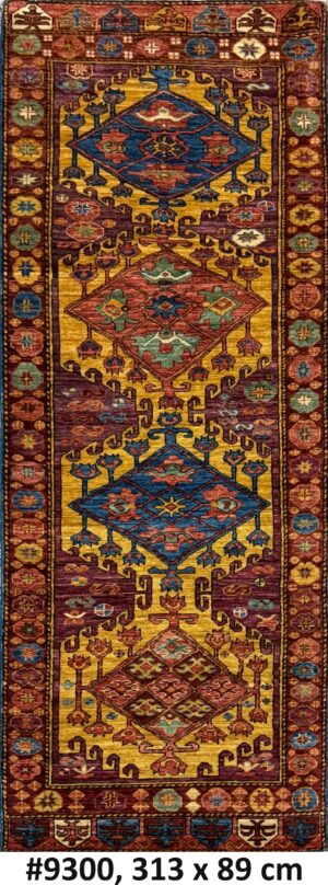 Code 9300 Uzbek Afghan Sultani Karakul Runner 313x89cm Hand knotted