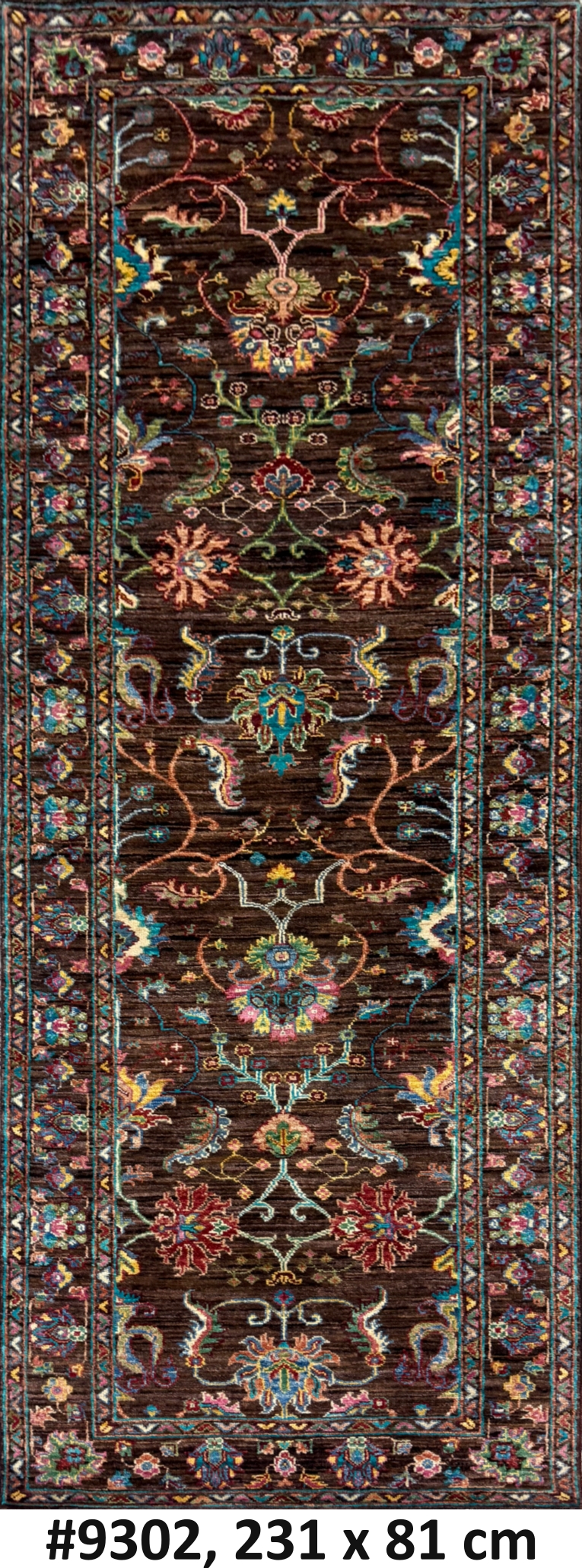 Code 9302 Uzbek Afghan Sultani Karakul Runner 231x81cm Hand knotted