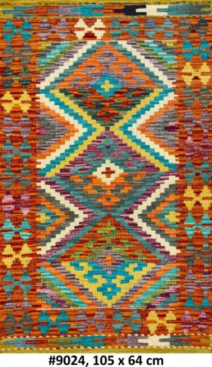 Code 9024 Afghan Maimanah Flat Weave Kilim 105x64cm Hand Woven