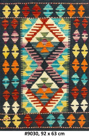 Code 9030 Afghan Maimanah Flat Weave Kilim 92x63cm Hand Woven