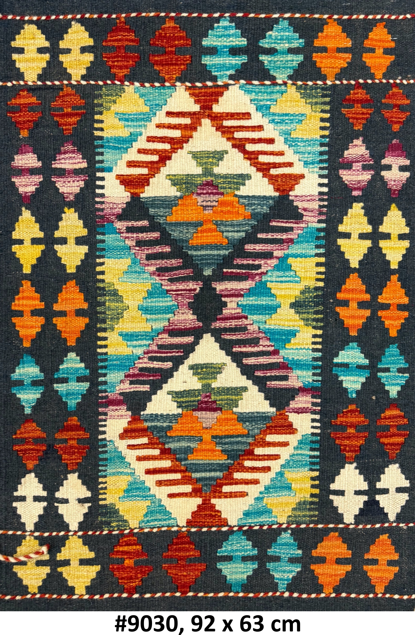 Code 9030 Afghan Maimanah Flat Weave Kilim 92x63cm Hand Woven