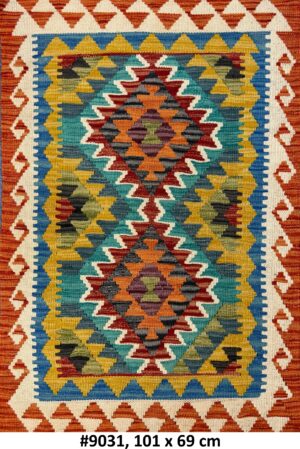 Code 9031 Afghan Maimanah Flat Weave Kilim 101x69cm Hand Woven