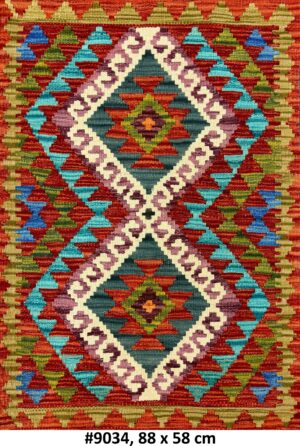Code 9034 Afghan Maimanah Flat Weave Kilim 88x58cm Hand Woven