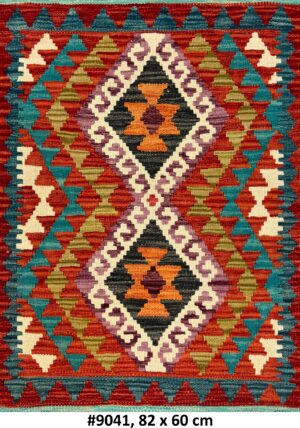 Code 9041 Afghan Maimanah Flat Weave Kilim 82x60cm Hand Woven