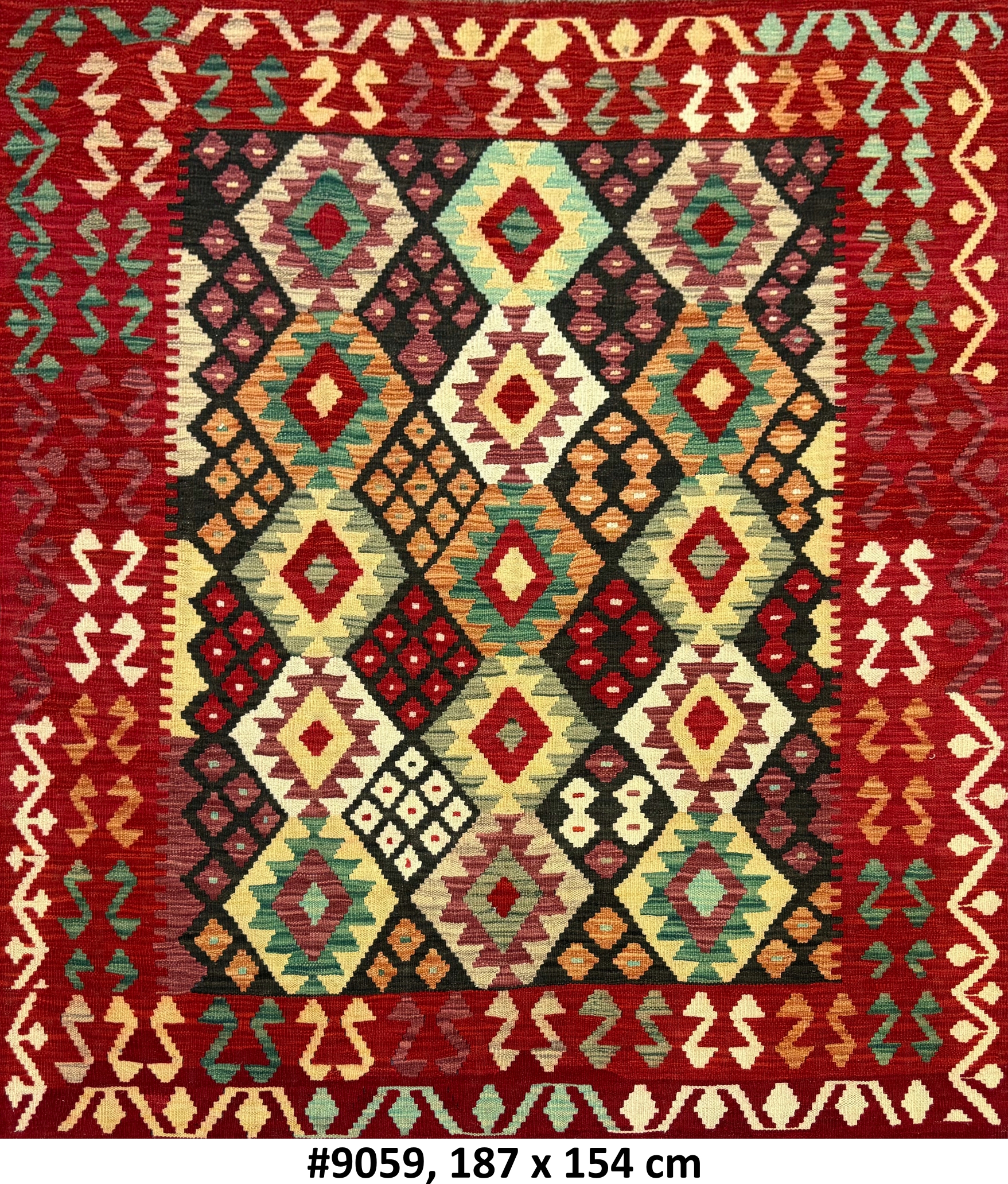 Code 9059 Afghan Maimanah 187x154cm Flat Weave Kilim