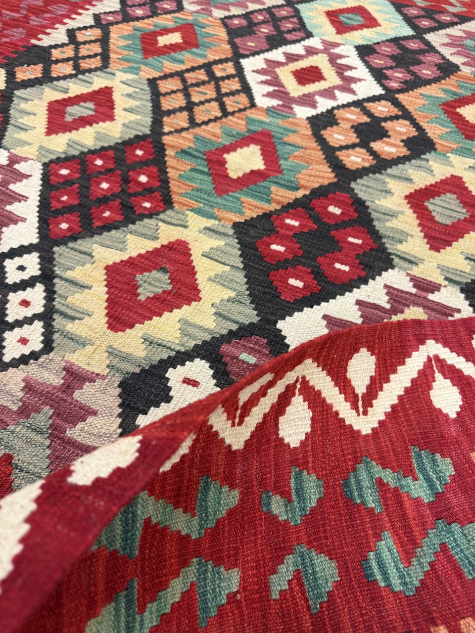 Code 9059 Afghan Maimanah 187x154cm Flat Weave Kilim - Image 4