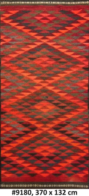 Code 9180 Afghan Tartari Kilim Runner 370x132cm Flat Weave Kilim