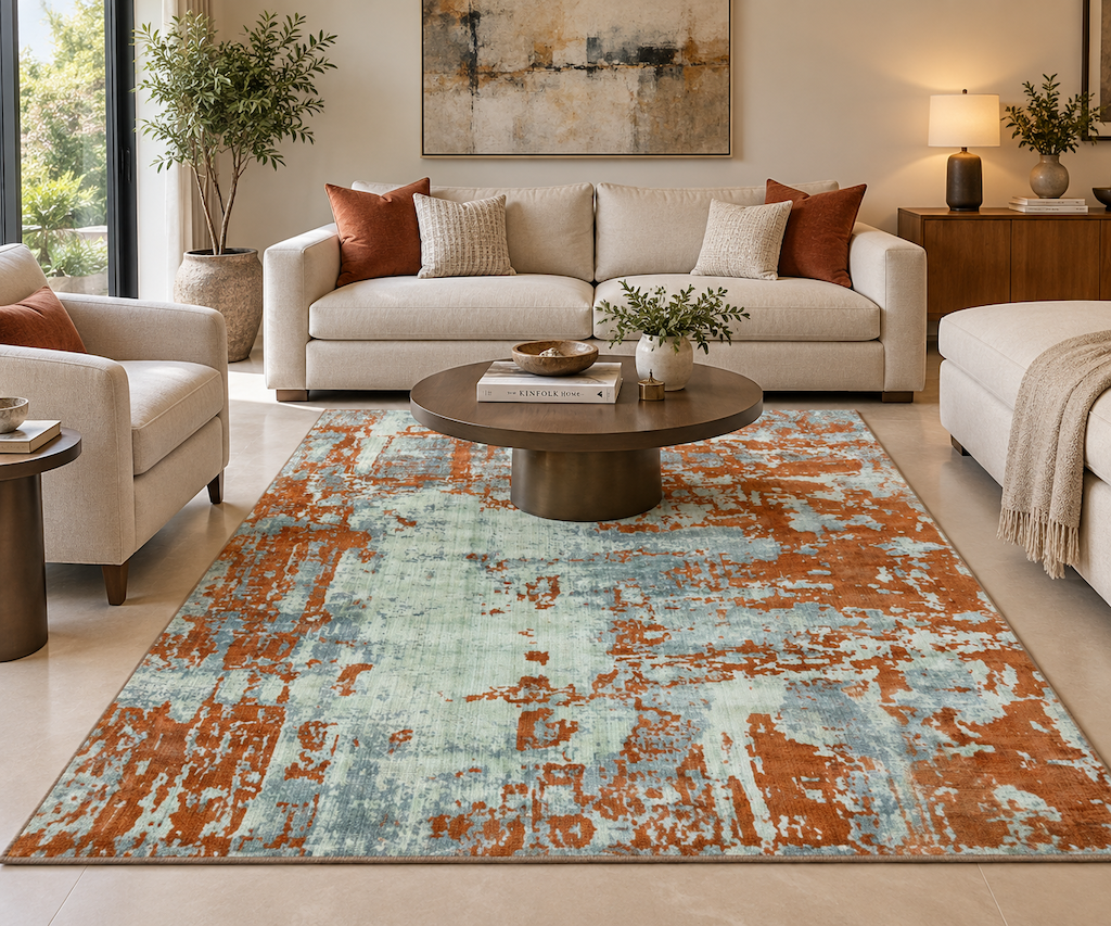 Code 8842 Modern Abstract Distressed Rug 180x120cm Hand Loom Woven - Image 4