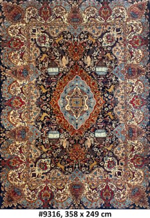 Code 9316 Persian Kashmaar Zire Khaki Design 358x249cm Hand Knotted
