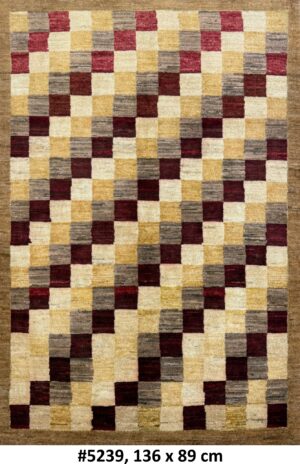 Code 5239 Modern Contemporary Afghan Check Design 136x89cm Hand knotted