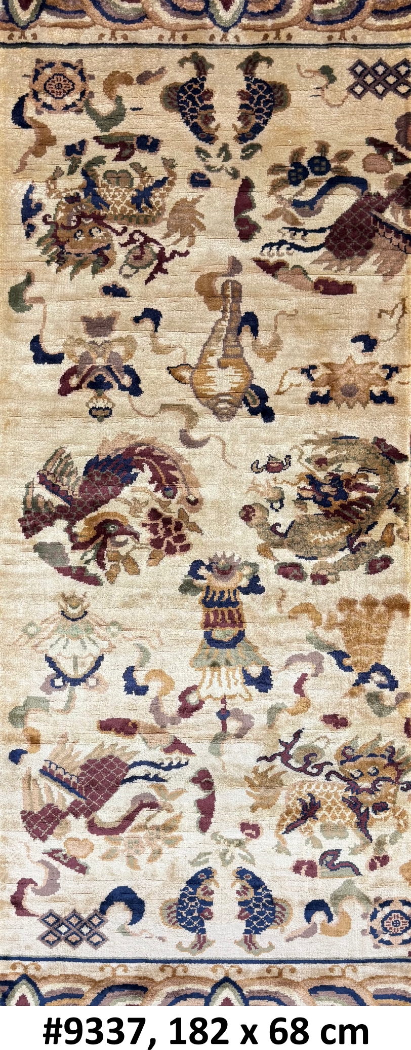Code 9337 Vintage Chinese Pure Silk Pictorial Runner 182x68cm Hand knotted